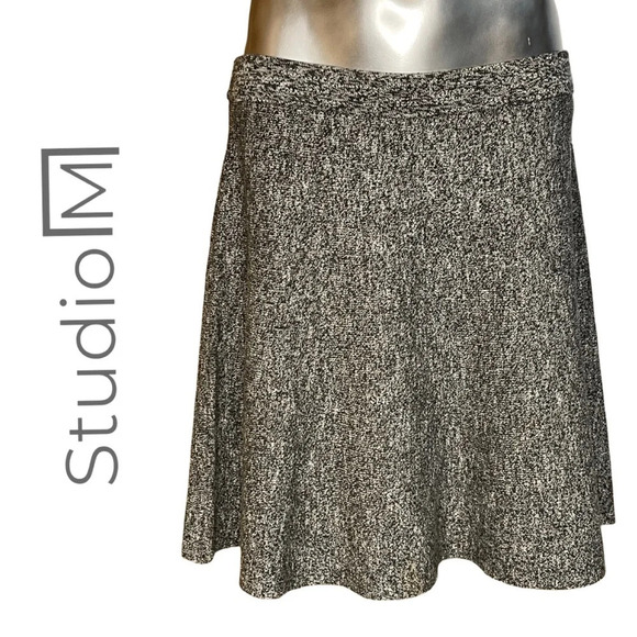 🛍️3/$40 Studio M Knit  Circle Skirt Taupe Black Pull On Skirt w Waistband Medium - Picture 1 of 5